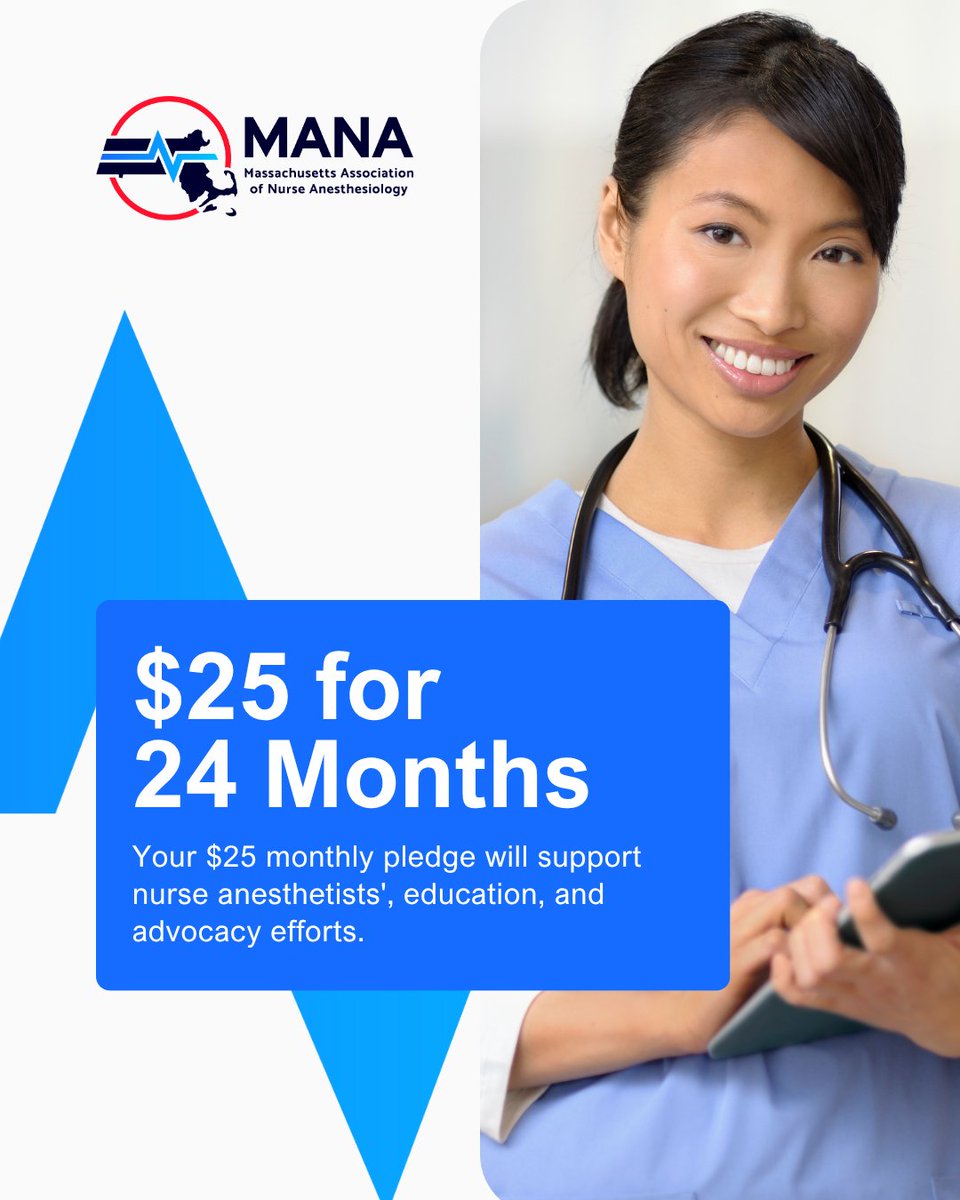 A small pledge, big impact. 
Support CRNA education &amp; advocacy in MA for $25/month. 
Be the change! masscrna.com 
#MANAstrong #CRNAsLead #SupportCRNAs #InvestInCare