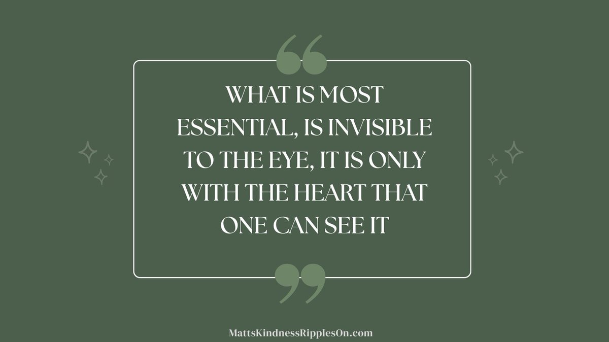 MattsKindness's tweet image. This timeless wisdom from The Little Prince reminds us that the most profound parts of our lives—the love we share and the kindness we give—can’t be seen or held, only felt.

#HeartCentered #InvisibleGifts #MKRO #KindnessFromWithin
