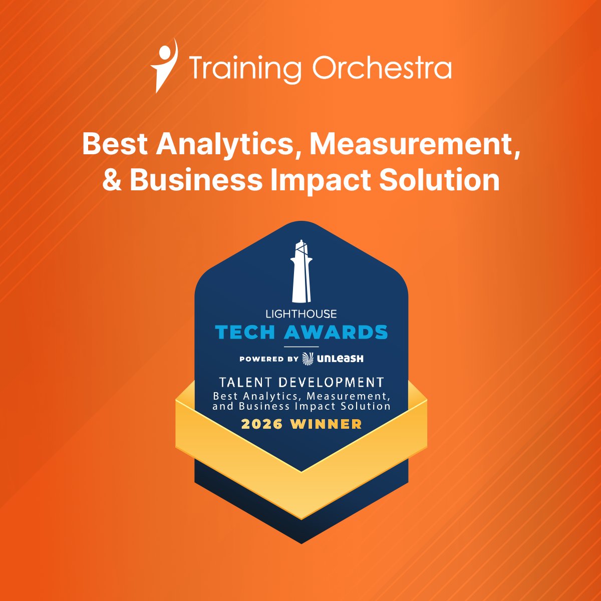TrainingOrc's tweet photo. Thrilled that Training Orchestra’s #TMS won the 2026 Lighthouse Tech Award for Analytics, Measurement &amp; Business Impact! ILT/vILT is a major investment – and we’re helping orgs uncover deep data to run it with real visibility and efficiency. #TrainingOperations https://t.co/btKRr7GuDv