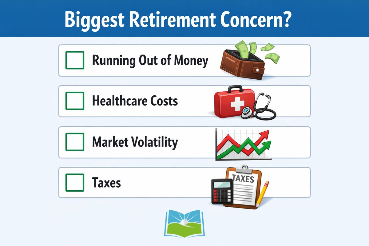 SafeMoneyReady's tweet photo. Quick retirement question:
What worries people most about retirement?

• Running out of money
• Healthcare costs
• Market volatility
• Taxes

Learn more about retirement planning:
https://t.co/3eGEg30WKI

#RetirementPlanning #SafeMoney https://t.co/dvV3biJHnq