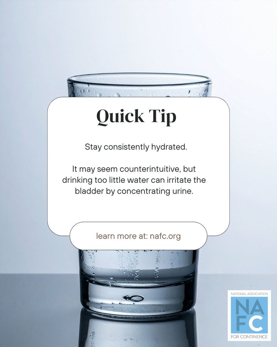 bhealth_'s tweet image. Many people with bladder leaks try to drink less water, but dehydration can actually make symptoms worse. Balanced hydration supports bladder health and may help reduce urgency and irritation.

Learn more at NAFC.org
 
#LifeWithoutLeaks  #BladderHealth #Hydration