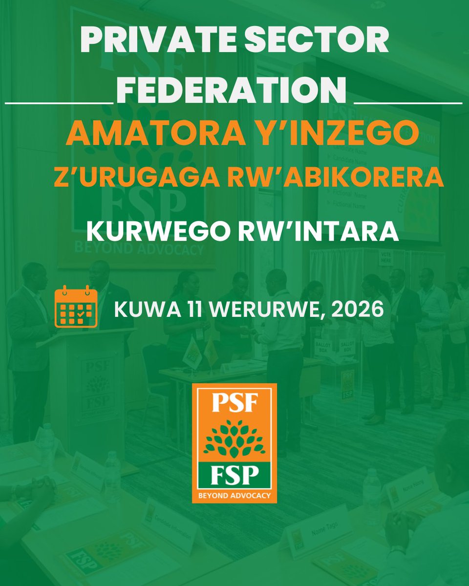 Amatora ya <a href="/PSF_RWA/">PRIVATE SECTOR FEDERATION PSF RWANDA</a> kurwego rw'Intara azakomeza ejo kuwa 11 Werurwe 2026. 

  Zana imbaraga zawe kandi utore abayobozi bazazamura urwego rw’abikorera mu Rwanda -<a href="/PSF_RWA/">PRIVATE SECTOR FEDERATION PSF RWANDA</a>

Uruhare rwawe rutuma <a href="/PSF_RWA/">PRIVATE SECTOR FEDERATION PSF RWANDA</a> irushaho gukomera kandi bigateza imbere Igihugu muri rusange! 

#PSFRwanda