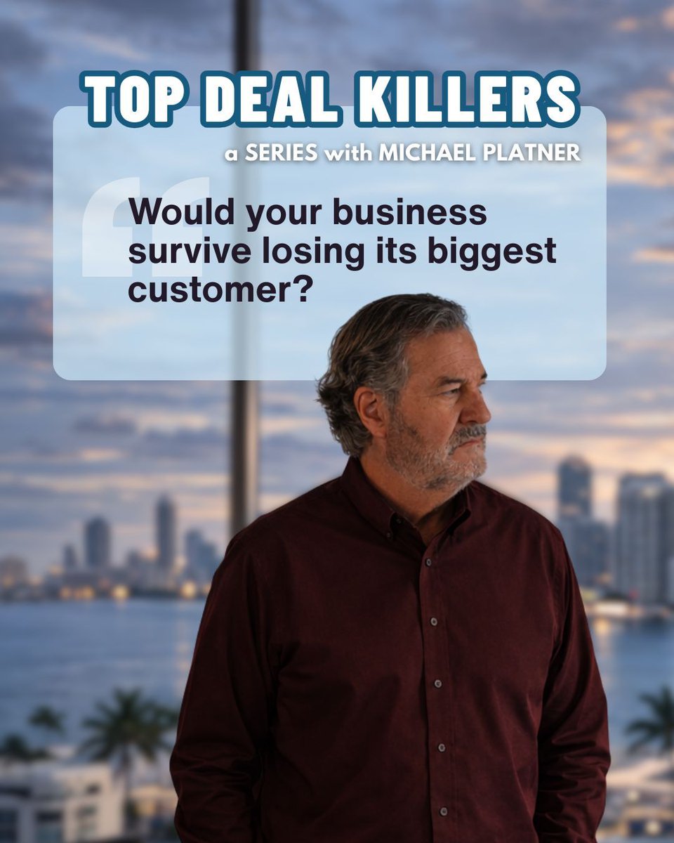 Customer concentration is a valuation haircut in disguise.

If one account drives the business, buyers see counterparty risk—not a moat. They don’t argue with it. They protect themselves: lower price, tighter terms, earnouts.

Gut-check: if your biggest customer walked, do you