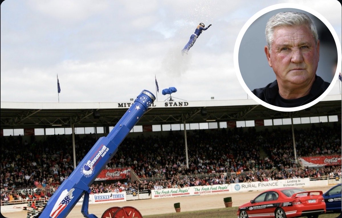 EXCLUSIVE🚨 Former Newcastle United manager Steve Bruce is set to be fired from a cannon and out over the East Stand before kick-off in tonight's Newcastle United vs Barcelona Champions League tie.

A deal was reportedly struck between Bruce (65) and fan group Wor Flags late last