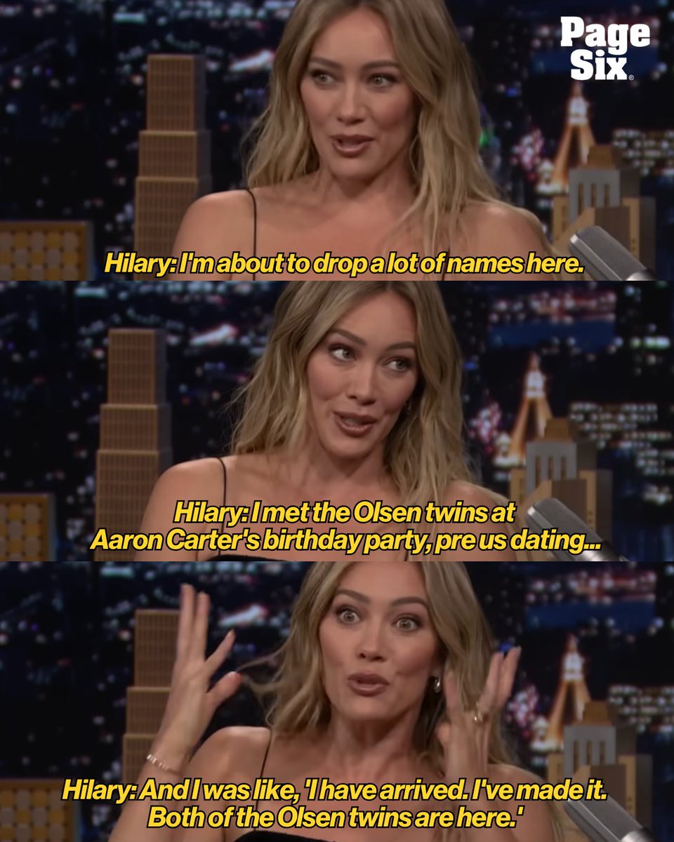 Hilary Duff admitted she was obsessed with the Olsen twins growing up. 📸: "The Tonight Show"