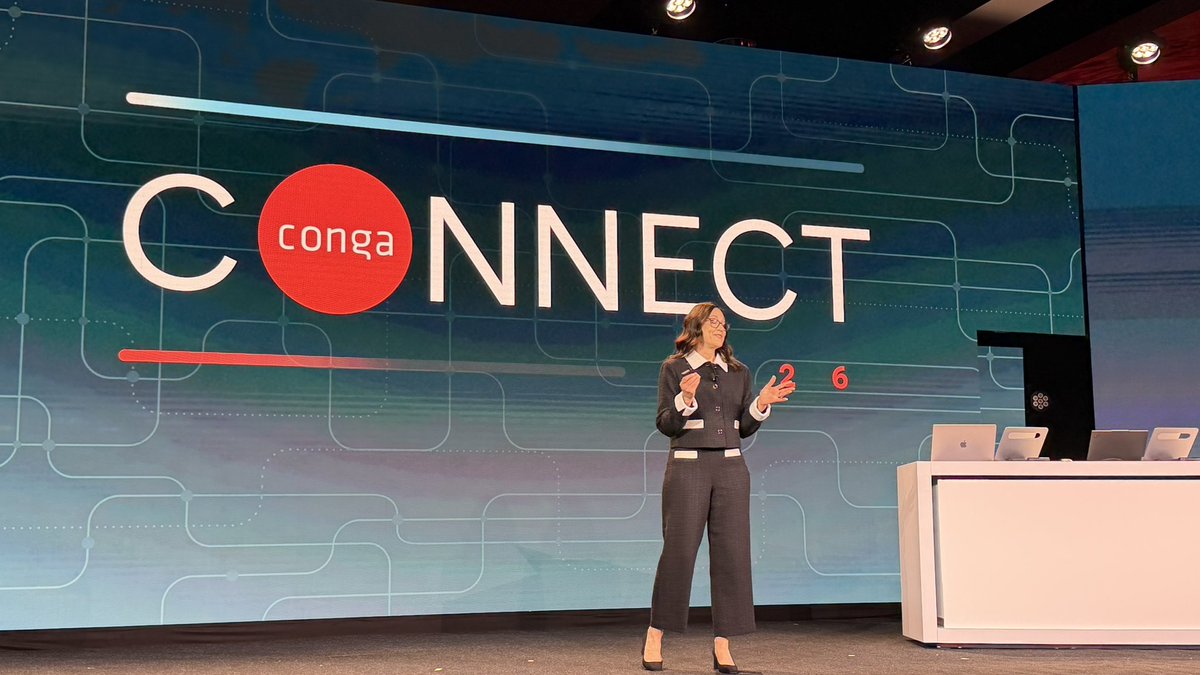 rwang0's tweet photo. MyPOV: Celia Fleischaker @CFleischaker Chief Marketing Officer @CongaHQ welcomes the audience to #CongaConnect https://t.co/Qtd5SRSEwY