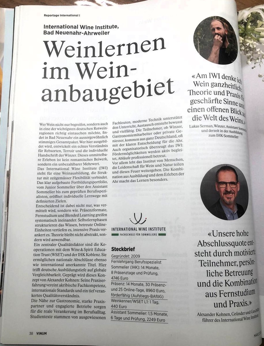 iwikohnen's tweet photo. Das International Wine Institute wird im Wein-Fachmagazin VINUM vorgestellt. 🍷

Praxisnahe Sommelier-Ausbildung, internationale Standards und Lernen im Weinbaugebiet.

Vielen Dank an den VINUM Verlag und besonders an Claudia Stern für den großartigen Bericht.

#Sommelier #Wein https://t.co/ZDb5pG2ZuR