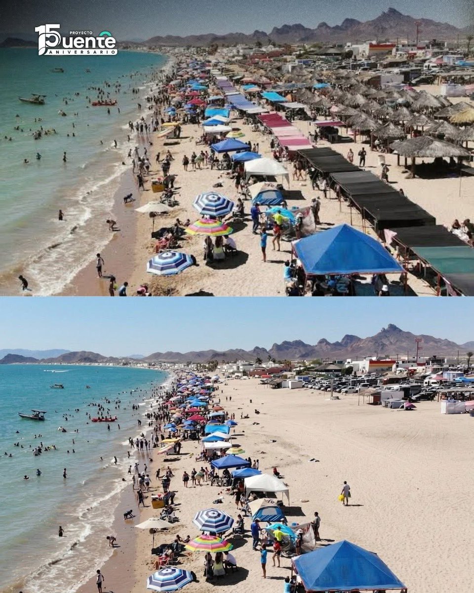 elalbertomedina's tweet photo. 🏖️ Así se vería Bahía de Kino si las carpas no fueran estructuras que permanecen PERMANENTES en la playa…

En esta galería queremos visibilizar la importancia de cuidar y recuperar los espacios públicos.

En la imágenes de la parte superior se observa la playa con estructuras metálicas y carpas instaladas de forma permanente, que además de ocupar espacio en la arena, generan contaminación visual en uno de los destinos turísticos más visitados de Sonora.

En la inferior aparece el mismo punto sin esas estructuras, mostrando un espacio abierto donde familias pueden instalar sus propias sombrillas o carpas libremente.

La comparación surge a partir de una denuncia ciudadana que pide revisar estas instalaciones que permanecen prácticamente todo el año sobre la arena.

Quienes impulsan la petición aclaran que no buscan prohibir el trabajo de los prestadores de servicios, sino evitar que las estructuras ocupen de forma permanente espacios que pertenecen a todos.

De acuerdo con la Ley General de Bienes Nacionales, las playas y la zona federal marítimo terrestre son bienes de uso común y de libre acceso.

Entre los comentarios de visitantes destacan propuestas como:

💬 “Que no sean permanentes.”
💬 “Que se pongan y se quiten al finalizar el día.”
💬 “Que estén más baratas.”
💬 “Que podamos poner nuestras propias carpas y sombrillas donde queramos.”

La solicitud pide revisar la situación con autoridades como ZOFEMAT, Semarnat, Profepa y el Ayuntamiento de Hermosillo.

📍 Ahora la pregunta es para ti:

¿Las carpas de renta deberían retirarse al terminar el día…
o está bien que permanezcan instaladas en la playa?

#FelizMartes