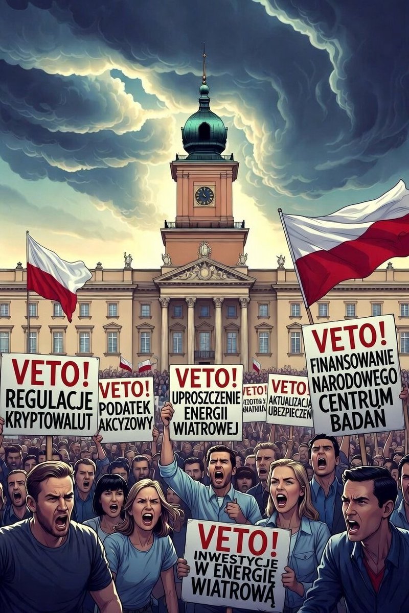 OMauschD's tweet photo. 🚨DLACZEGO DEMOKRACI MILCZĄ? – CZAS NA GNIEW POD PAŁACEM PREZYDENCKIM!‼️
Adam B. @Adam_Banaszek
Dlaczego, drodzy przyjaciele, demokraci milczą jak zaklęci i nie ruszają tłumem pod Pałac Prezydencki, kiedy Karol Nawrocki wetuje ustawy, które mogłyby napędzić polską gospodarkę do przodu?
Gdzie ta wściekłość, ta determinacja, ta walka o przyszłość naszego kraju?
To oburzające, to zdrada ideałów wolności i postępu!
Nawrocki zamiast budować silną, nowoczesną ekonomię, blokuje innowacje i rozwój, a my wszyscy płacimy za to rachunek w postaci stagnacji i utraconych szans.
Pora się obudzić ‼️
A może wygodniej jest siedzieć na telefonie i nawalać w rząd Donalda Tuska, zamiast stawić czoła prawdziwym blokadom z Pałacu?
To tchórzostwo, które kosztuje nas wszystkich!
Przypomnijcie Sobie te kluczowe weta, które uderzają prosto w serce polskiej gospodarki – oto osiem najważniejszych, które hamują wzrost, inwestycje i konkurencyjność:
Weto do ustawy o rynku kryptoaktywów – blokada regulacji kryptowalut, która mogłaby przyciągnąć miliardy inwestycji i stworzyć tysiące miejsc pracy w sektorze fintech, a zamiast tego zostawia nas w tyle za Europą!
Weto do tzw. ustawy wiatrakowej (o inwestycjach w elektrownie wiatrowe) – sabotowanie zielonej energii, co podnosi koszty prądu dla firm i gospodarstw domowych, blokując tańsze źródła odnawialne i pogłębiając zależność od importu paliw!
Weto do nowelizacji ordynacji podatkowej i kodeksu karnego skarbowego – zatrzymanie uproszczeń w podatkach, co dusi przedsiębiorców biurokracją i karami, zamiast ułatwiać prowadzenie biznesu!
Weto do noweli ustawy o podatku akcyzowym – hamowanie zmian w opodatkowaniu, które mogłyby obniżyć koszty dla producentów i konsumentów, a w efekcie osłabia konkurencyjność polskich towarów na rynku!
Weto do ustawy o zmianie zapasów ropy naftowej i gazu ziemnego – blokada strategicznych rezerw paliwowych, co naraża gospodarkę na wahania cen energii i kryzysy dostaw, uderzając w przemysł i transport!
Weto do nowelizacji ustawy o ubezpieczeniach obowiązkowych – zatrzymanie ułatwień w komunikacji elektronicznej z ubezpieczycielami, co komplikuje życie firmom i obywatelom, podnosząc koszty administracyjne!
Weto do ustawy o Narodowym Centrum Badań i Rozwoju – sabotowanie innowacji i badań naukowych, które są kluczem do nowoczesnej gospodarki, pozbawiając nas funduszy na technologie przyszłości!
Weto do tzw. ustawy łańcuchowej (o ochronie zwierząt, zakazującej trzymania psów na łańcuchach) – blokada poprawy dobrostanu zwierząt , zamiast tego utrzymując przestarzałe praktyki.
Dlaczego pytam Was, demokraci nie krzyczycie z całych sił?
Dlaczego nie ma Was pod pałacem Karola?
Nie organizujecie manifestacji, nie walczą o te zmiany?
Czy naprawdę godzimy się na to, by Polska tkwiła w gospodarczym marazmie przez polityczne gry?
Czas na działanie, na gniew, na zmianę! Podzielcie się, skomentujcie – niech to echo dotrze wszędzie!
Adam Banaszak.
#MuremZaTuskiem
