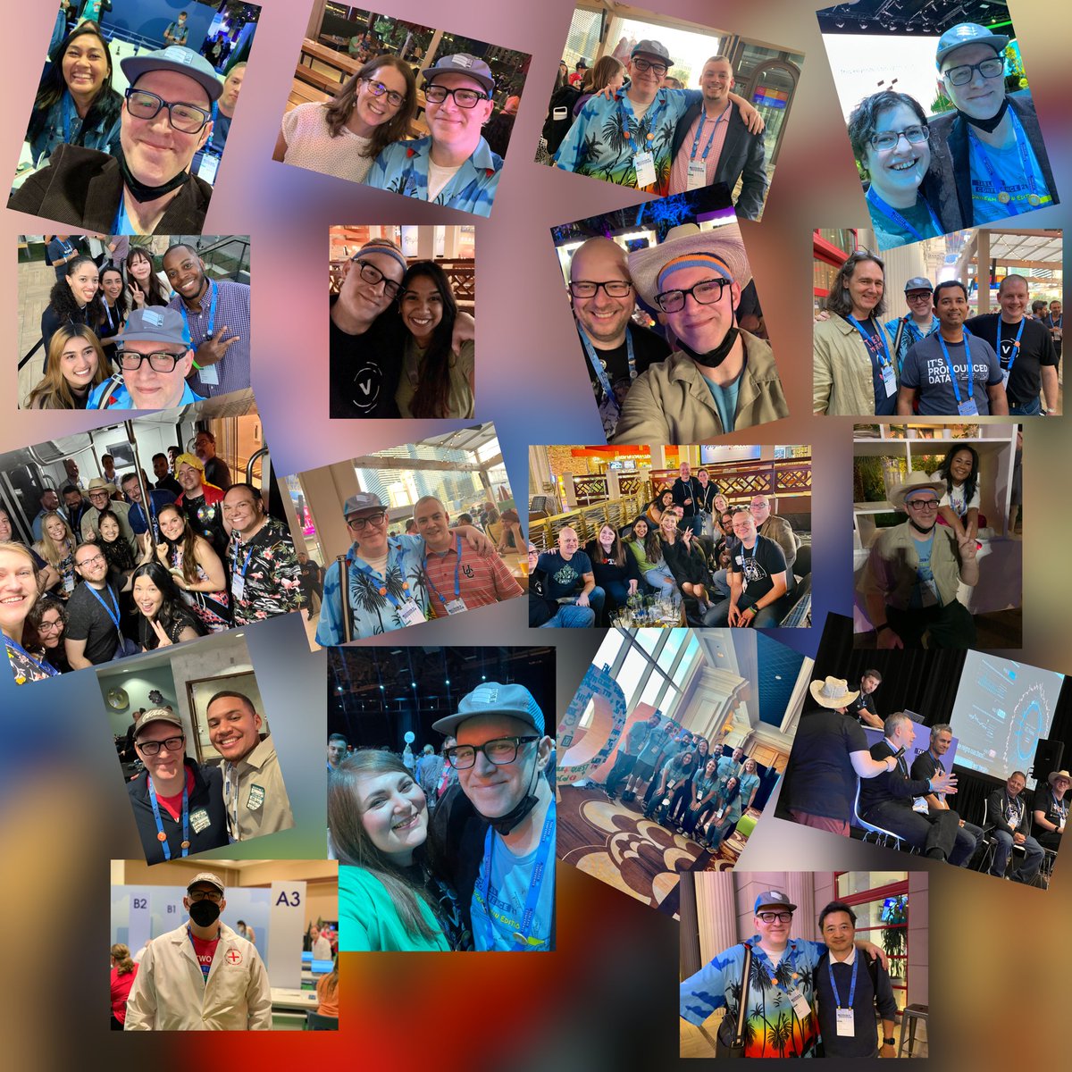 AdamMico1's tweet photo. I have nostalgia from TC memories & put together some #DataFam collages. This comes from my 1st TC (#Data22/#TC22). Please tell me who you recognize from this blurry selfie set. Can't wait to revisit at #Data26 / #TC26. I'll also share '23 and '24 collages in the next two days! https://t.co/o0w1JT8tC7