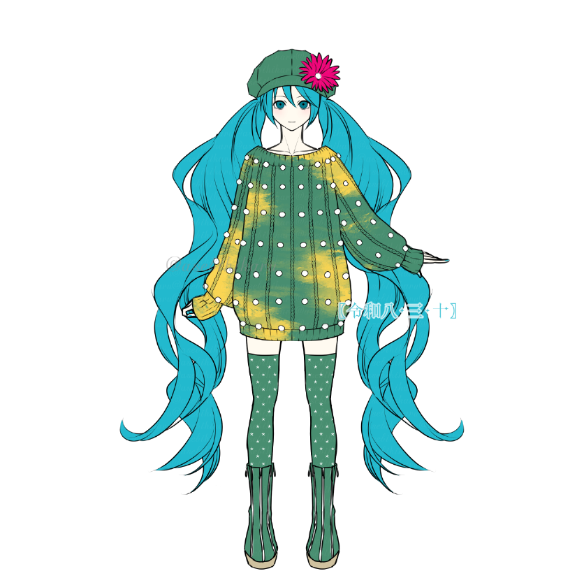 初音ミク 「#サボテンの日らしいのでミクちゃんにサボテンモチーフの服を着てもらいました 帽子」|馬酔木ヒカル🖌🪭のイラスト