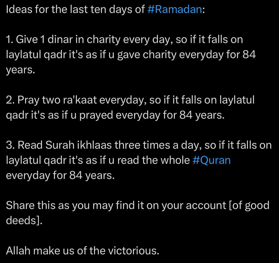 Ideas for the last ten days of Ramadan