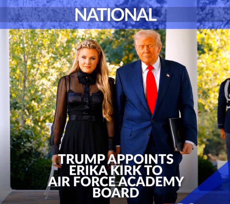 RealDrJaneRuby's tweet image. Donald Trump has appointed Erika Kirk to help advise the Defense Department on issues affecting the academy.

We’re in hell.