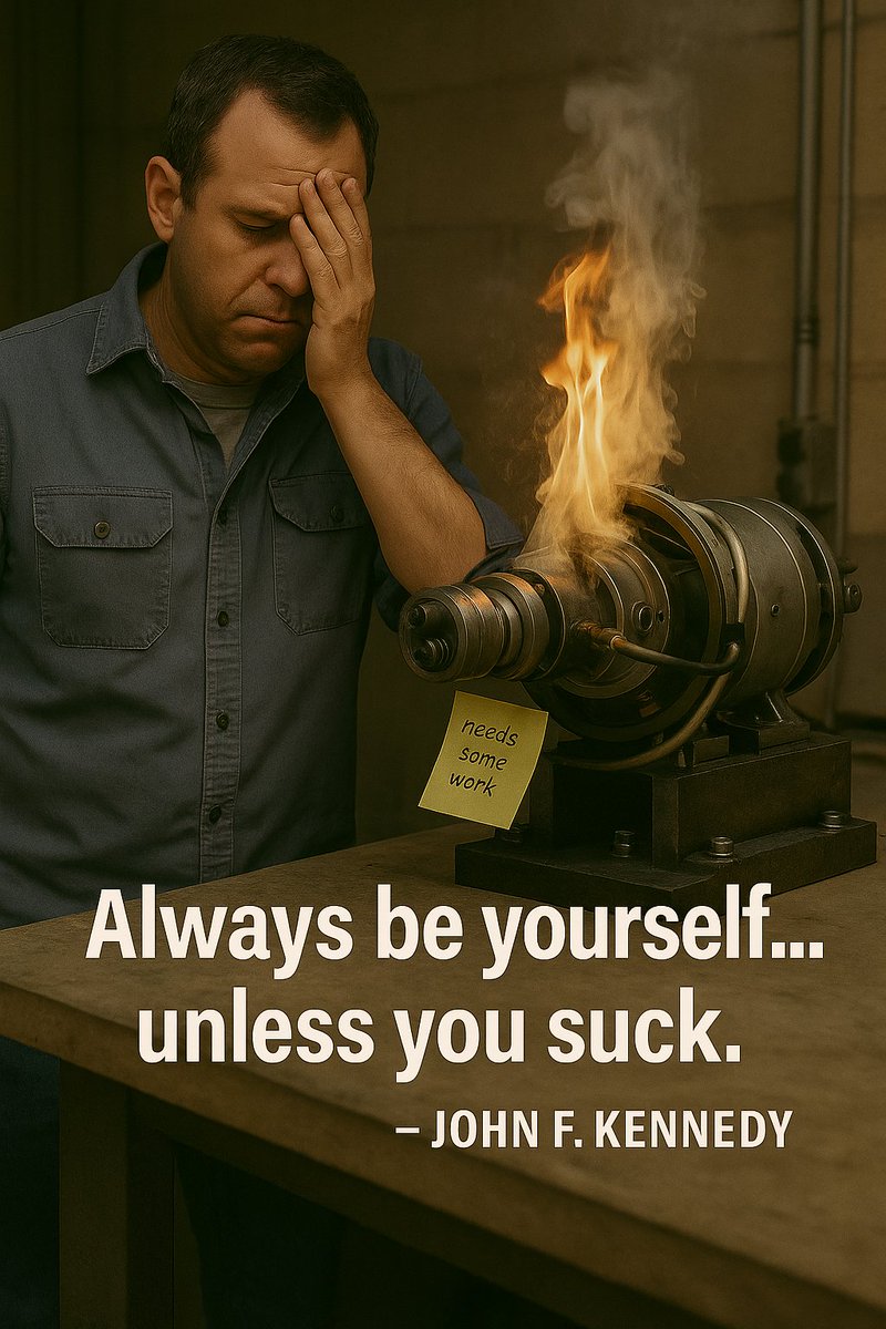 BohnEngineering's tweet image. Prototype catches fire.
 Engineer says it’s “fine.”
 Reality says otherwise.
“Always be yourself… unless you suck.” -JFK

#EngineeringHumor #FailureAnalysis #TestNegativeForStupid