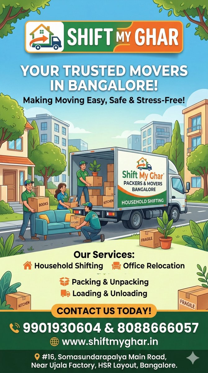 shiftmyghar's tweet photo. From furniture and appliances to delicate household items, everything is packed using quality materials and handled by experienced professionals.

If you are looking for reliable packers and movers in Bangalore, choose a team that values your trust.

Call us today https://t.co/nFtudV4LHC