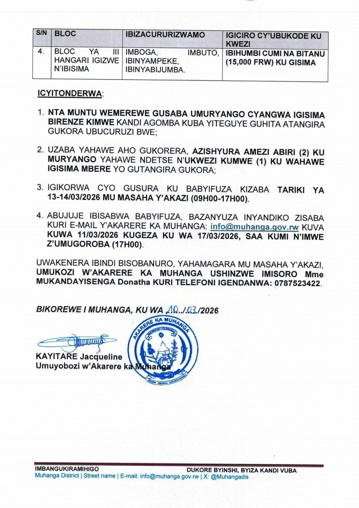 Muhangadis's tweet photo. ITANGAZO RIHAMAGARIRA ABIFUZA GUKORERA MU ISOKO RISHYA RYA NYABISINDU https://t.co/QJZv1OZIVe