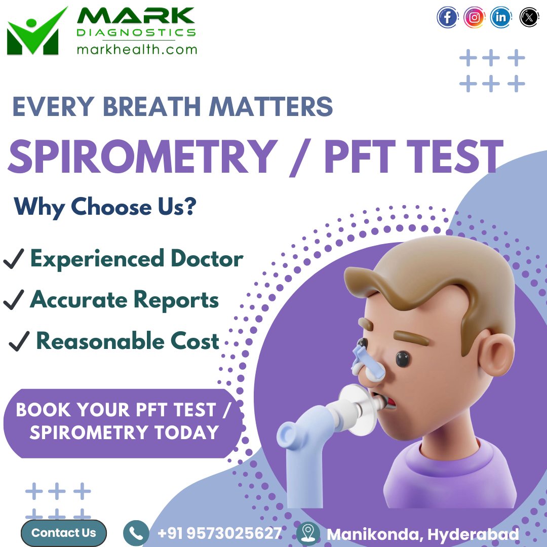 MarkDiagnostics's tweet image. 🫁 Book Your PFT Test / Spirometry Today
✔ Experienced Doctor
✔ Accurate Reports
✔ Reasonable Cost
Every breath matters. Check your lung health today.
📍 Manikonda, Hyderabad
📞 +91 9573025627
#MarkDiagnostics #PFT #Spirometry #HealthCheckup #MarksDiagnostics #Manikonda