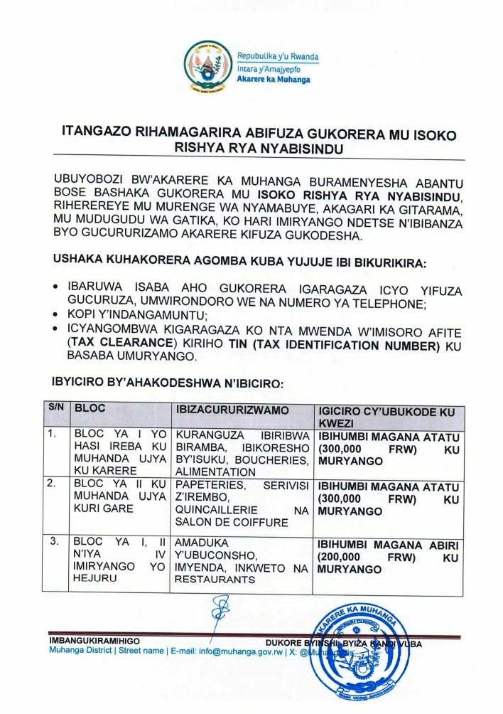 Muhangadis's tweet photo. ITANGAZO RIHAMAGARIRA ABIFUZA GUKORERA MU ISOKO RISHYA RYA NYABISINDU https://t.co/QJZv1OZIVe