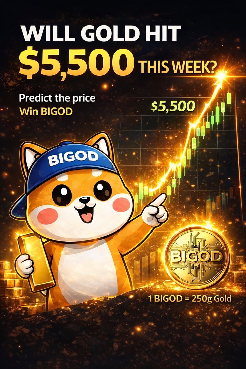 🚨 GOLD PREDICTION CHALLENGE
Gold is trading around $5,200/oz.
Do you think gold will hit $5,500 this week?
Drop your prediction 👇

1️⃣ Follow @BIGODToken
2️⃣ Like &amp; RT
3️⃣ Comment "YES" or "NO"
🎁 10 lucky winners will share $100 BIGOD
⏳ Ends in 48 hours

🪙 Why does this matter