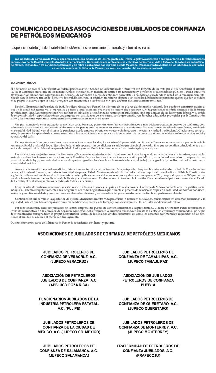Asociaciones de Jubilados de Confianza de Pemex tweet media