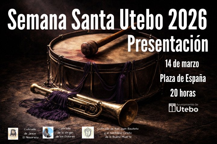 ✅SEMANA SANTA 2026 / Presentación
📆Sábado 14 de marzo
📌Plaza de España
🕗20 horas

Este sábado, 14 de marzo, presentamos la Semana Santa de Utebo 2026.
Será en un acto abierto al público que celebraremos en la Plaza de España a las 20 horas.

#semanasanta2026 #semanasantautebo