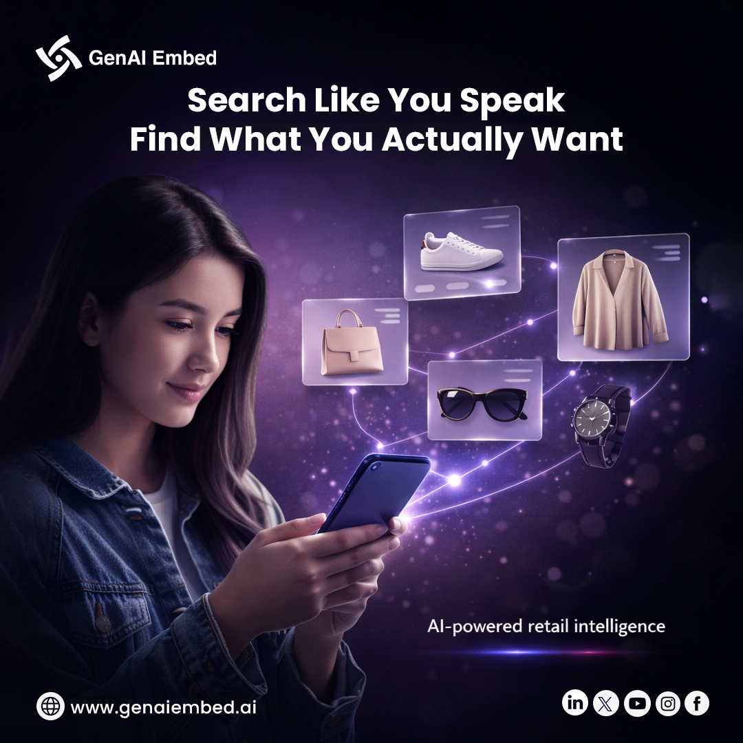 GenaiEmbed's tweet photo. Search should work the way people think.

Not keywords.
Intent.
GenAI Embed understands how shoppers naturally search and connects them to the right products instantly.

Smarter discovery.
Better shopping experiences.
https://t.co/grhaz8tKLv

#RetailTech #AIinRetail #Ecommerce https://t.co/EZpkGItp5n