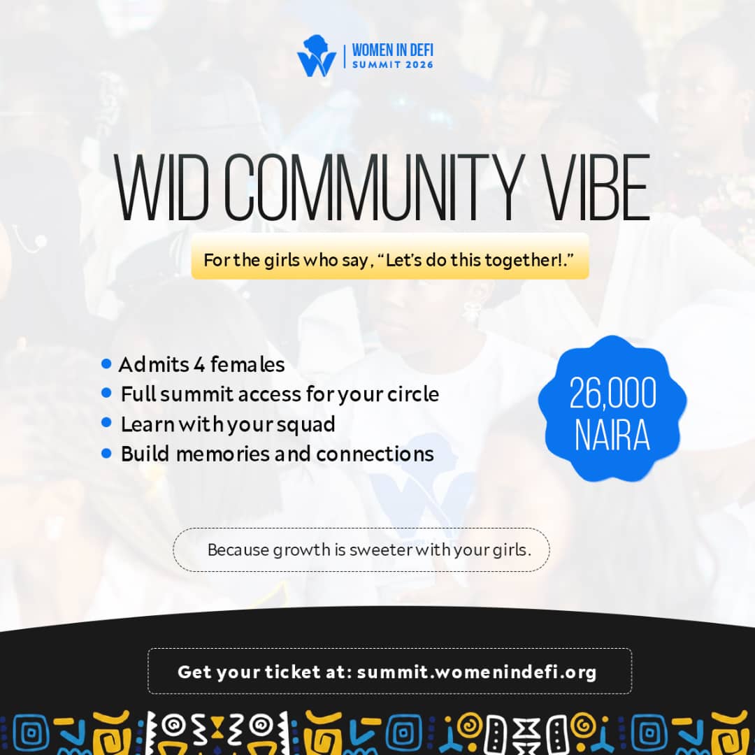 💙 WID Community Vibe  

Group of 4 - ₦26,000

Come with your tribe and experience the summit together. 

Because growth is even better with the girls. 

Whichever you choose, just don’t miss it.

April is closer than you think 💙