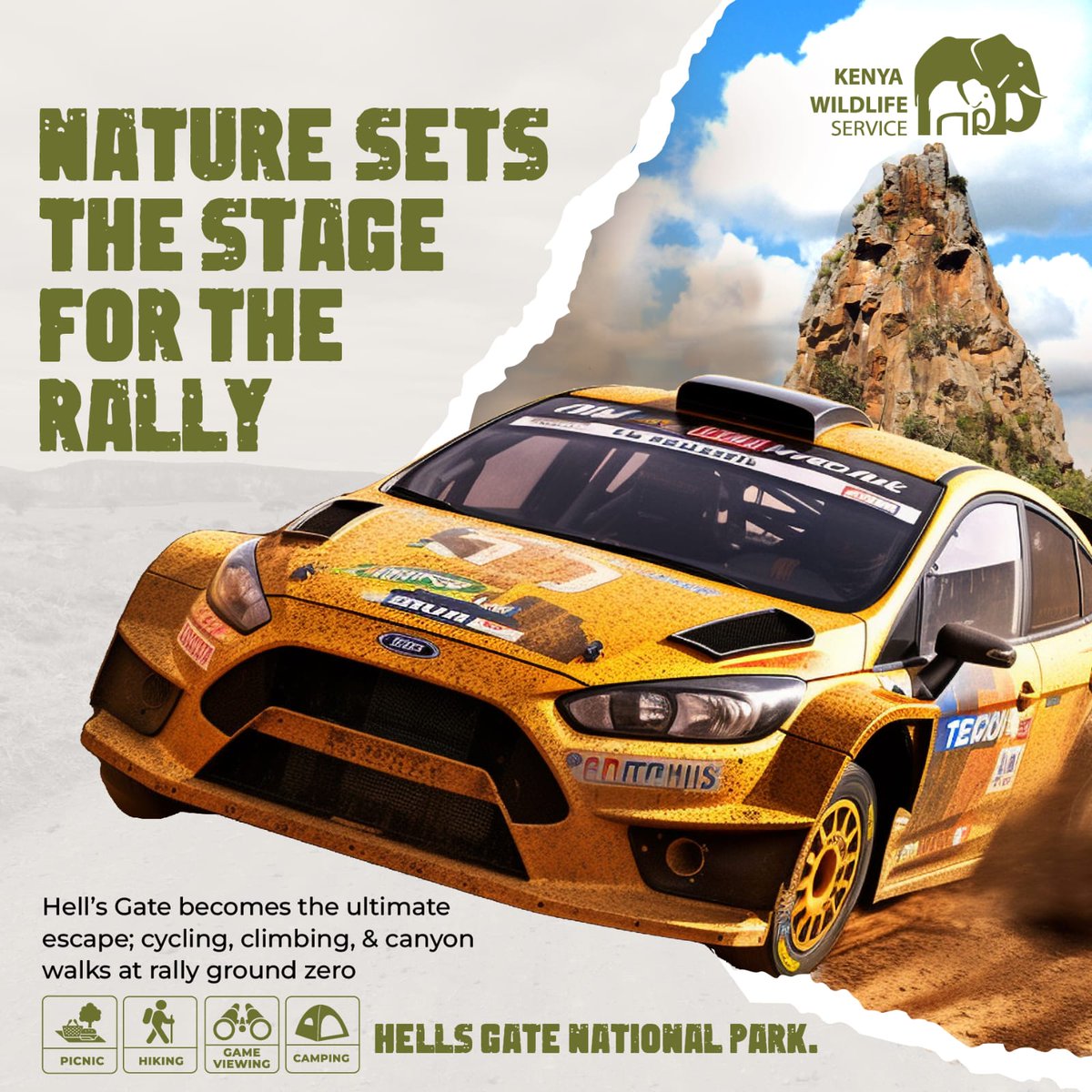 KWSHellsGate's tweet photo. Get ready for the ultimate adrenaline rush! Join us in Hells Gate National Park in Naivasha from 12th to 15th March 2026 as we gear up for a thrilling WRC Safari Rally.

The WRC Safari Rally will get underway with the shakedown at the new Nawisa stage. After https://t.co/z9YeKrT4LO