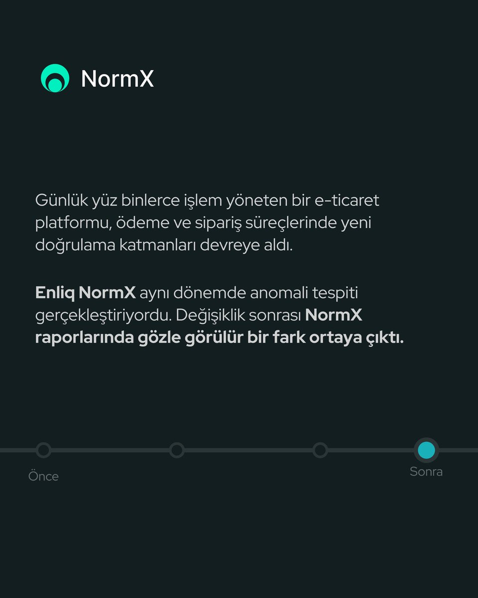 Çoğu şirket fraud önlemi alır.
Kaçı etkisini ölçer? Bir müşterimiz yeni doğrulama katmanları devreye aldı. Enliq NormX anomali tespitini paralel yürütüyordu.