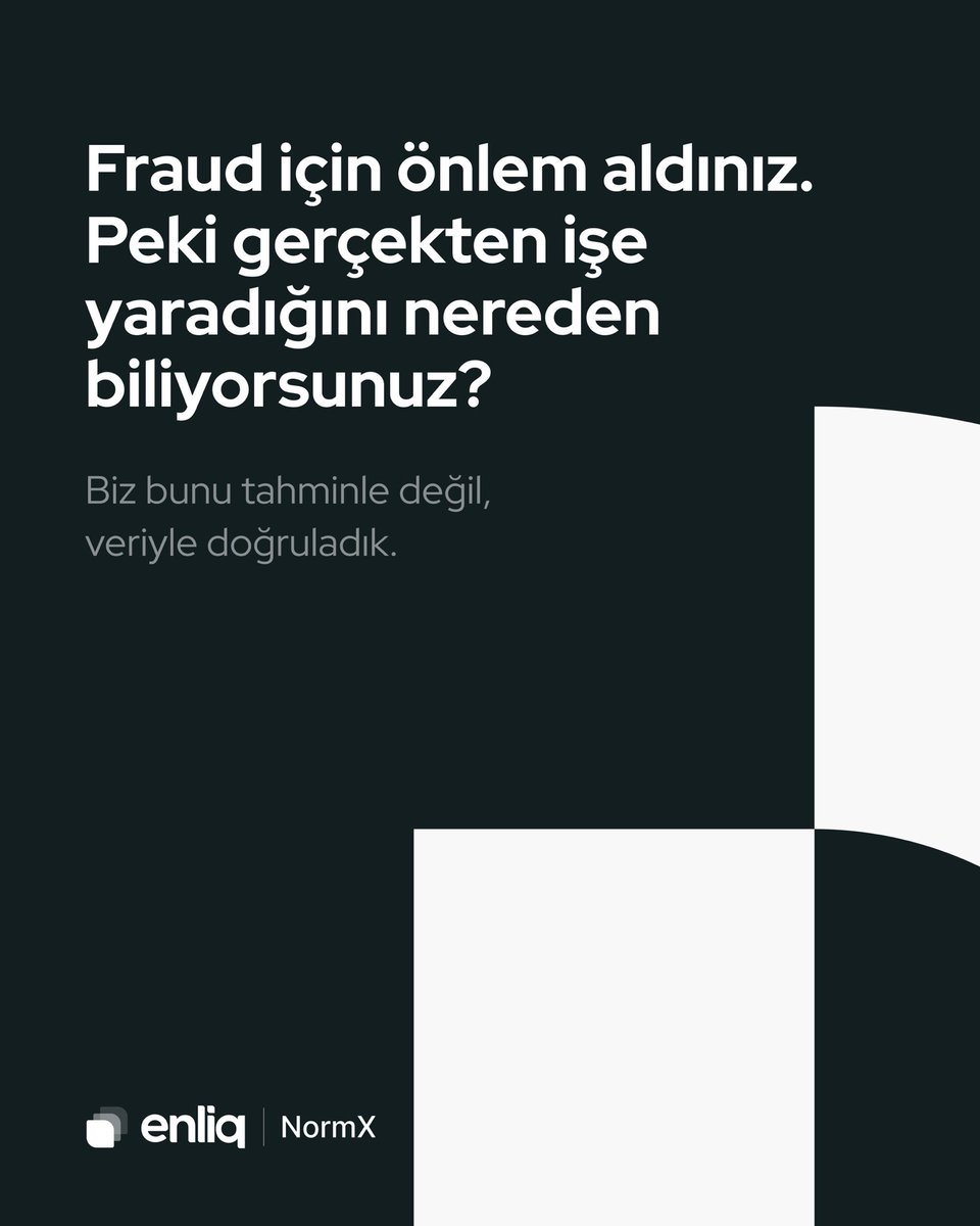 Loodos's tweet photo. Çoğu şirket fraud önlemi alır.
Kaçı etkisini ölçer? Bir müşterimiz yeni doğrulama katmanları devreye aldı. Enliq NormX anomali tespitini paralel yürütüyordu. https://t.co/Re4ToIXCJg
