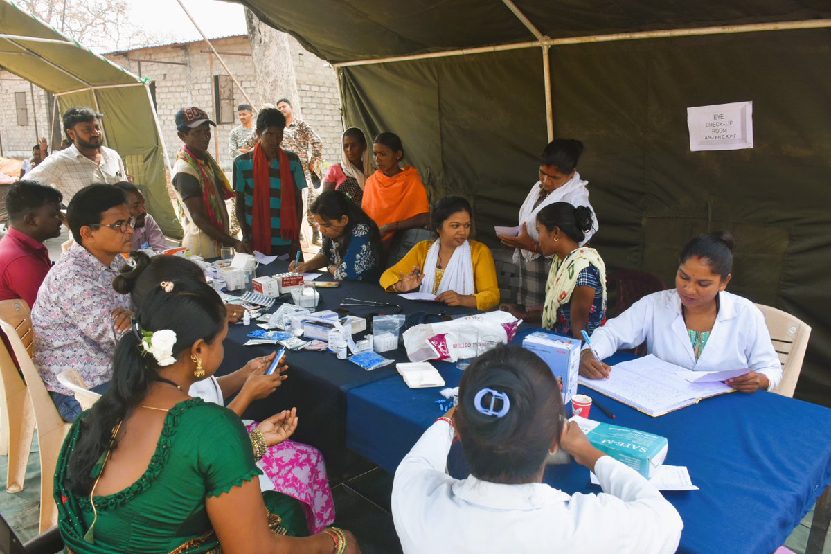 62Crpf's tweet photo. On the Occasion of 87th CRPF Raising Day a Medical Health Camp was organised by 62 Bn CRPF at FOB, Ullur Ghati in co-ordination with PHC, Bhopalpatnam. During the outreach program  local people have participated with full zeal and zest.
"CRPF SADA AJAY, BHARAT MATA KI JAI” https://t.co/KCM5Zn3AFS