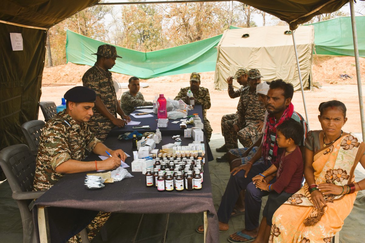62Crpf's tweet photo. On the Occasion of 87th CRPF Raising Day a Medical Health Camp was organised by 62 Bn CRPF at FOB, Ullur Ghati in co-ordination with PHC, Bhopalpatnam. During the outreach program  local people have participated with full zeal and zest.
"CRPF SADA AJAY, BHARAT MATA KI JAI” https://t.co/KCM5Zn3AFS