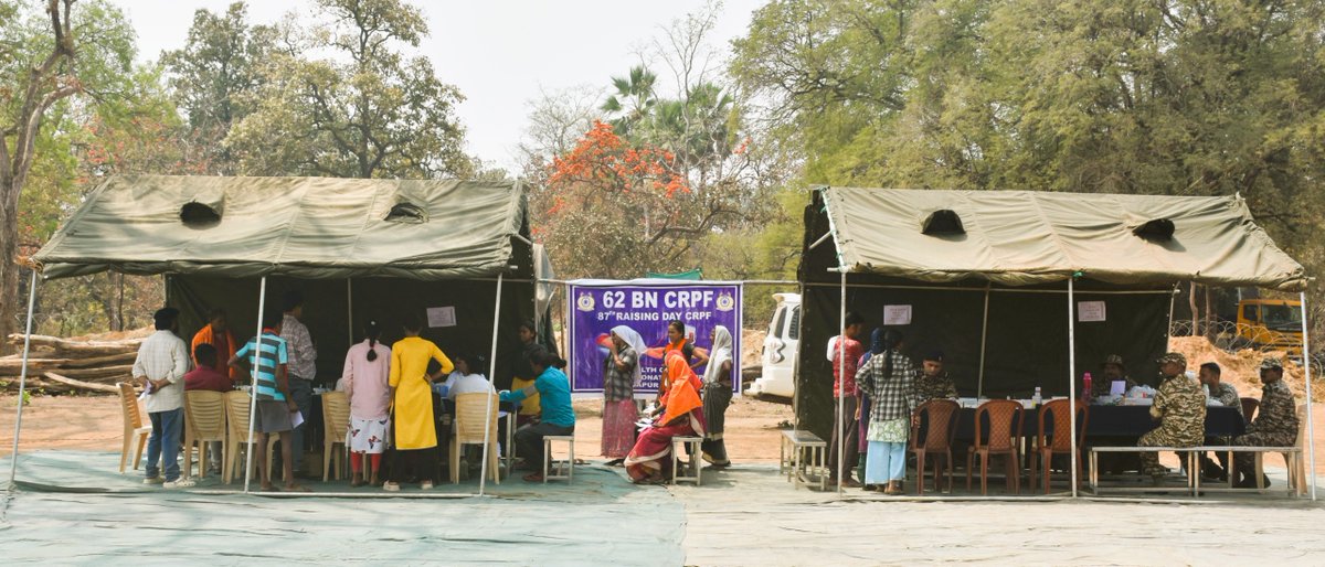 62Crpf's tweet photo. On the Occasion of 87th CRPF Raising Day a Medical Health Camp was organised by 62 Bn CRPF at FOB, Ullur Ghati in co-ordination with PHC, Bhopalpatnam. During the outreach program  local people have participated with full zeal and zest.
"CRPF SADA AJAY, BHARAT MATA KI JAI” https://t.co/KCM5Zn3AFS