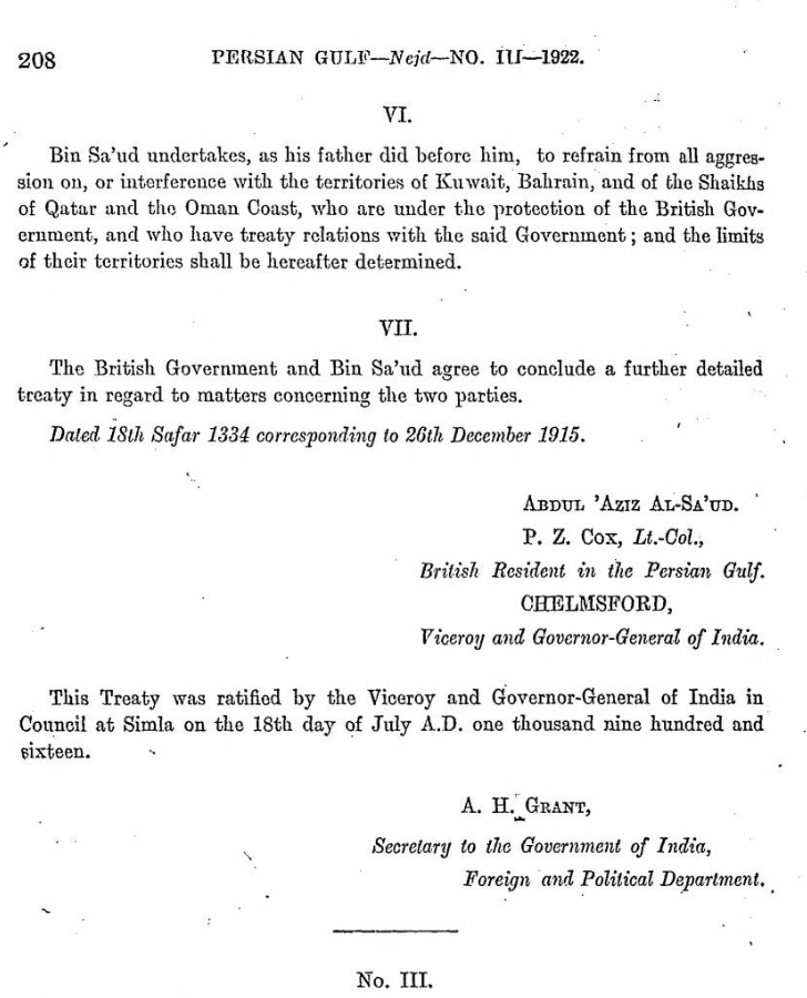 HakimAbu90750's tweet photo. @ibmsulaymani Here's the content of the treaty for those wondering. There's simply no mention of the Ottomans. And Ibn Saud rejected all requests by the British to engage in warfare with the Ottomans. 
https://t.co/XHU3hWI9Yy https://t.co/XFf4UkRFg8