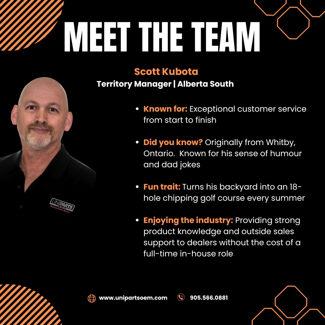 Next up in our Meet the Team series: Scott Kubota, supporting dealers across Alberta South.

Focused on strong relationships, product knowledge, and practical support for collision industry partners.

#MeetTheTeam #CollisionIndustry #Unipartsoem