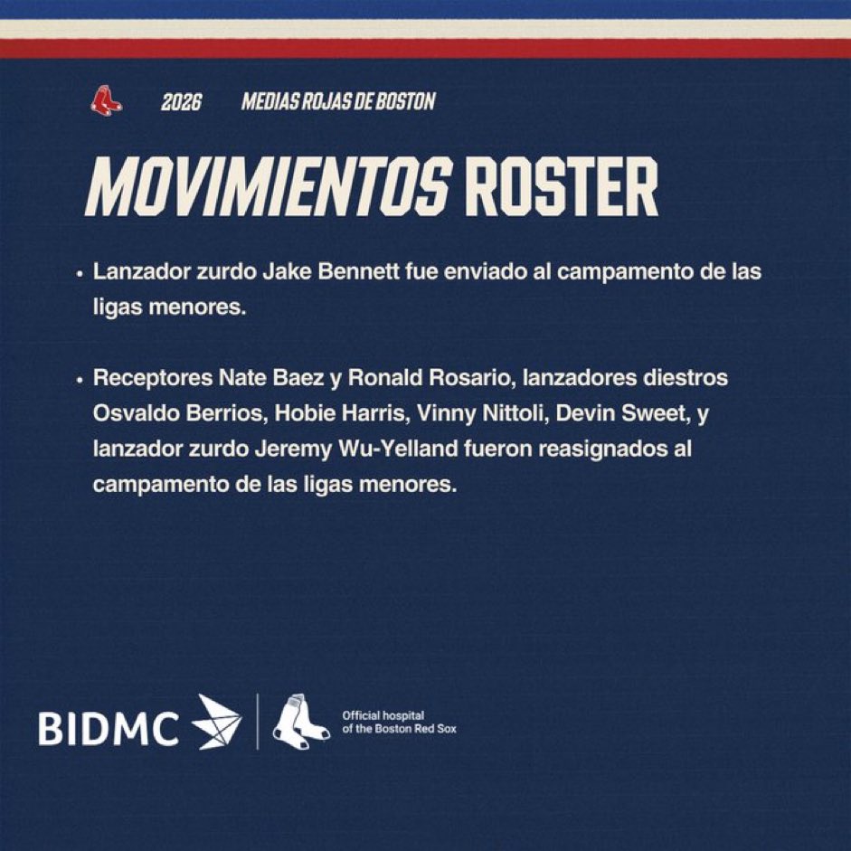 Los Medias Rojas realizaron estos movimientos en el Roster: