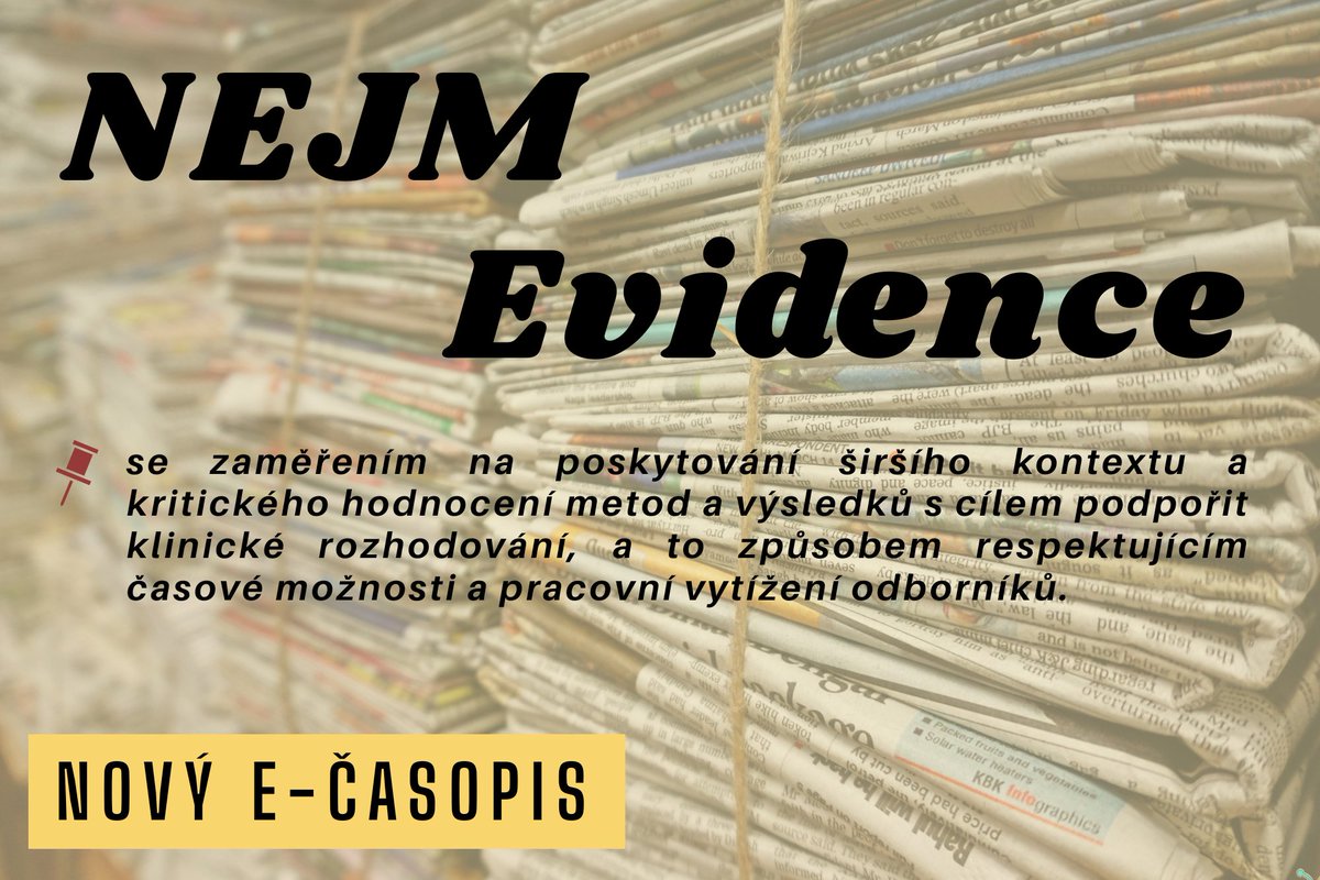 uvi2lf's tweet photo. Pro studenty i zaměstnance LF2 UK je nově k dispozici přístup k e-časopisu NEJM Evidence.

Časopis je k dispozici prostřednictvím:
- centrálního vyhledávače UKAŽ (https://t.co/QFZru620IR),

- na oficiálních stránkách časopisu (https://t.co/U5RN2PU9sq). https://t.co/1chjN15czB