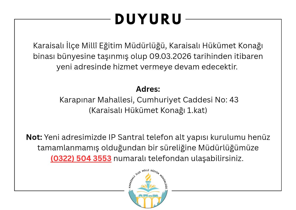 Karaisalı İlçe Milli Eğitim Müdürlüğü (@karaisalimem) on Twitter photo 