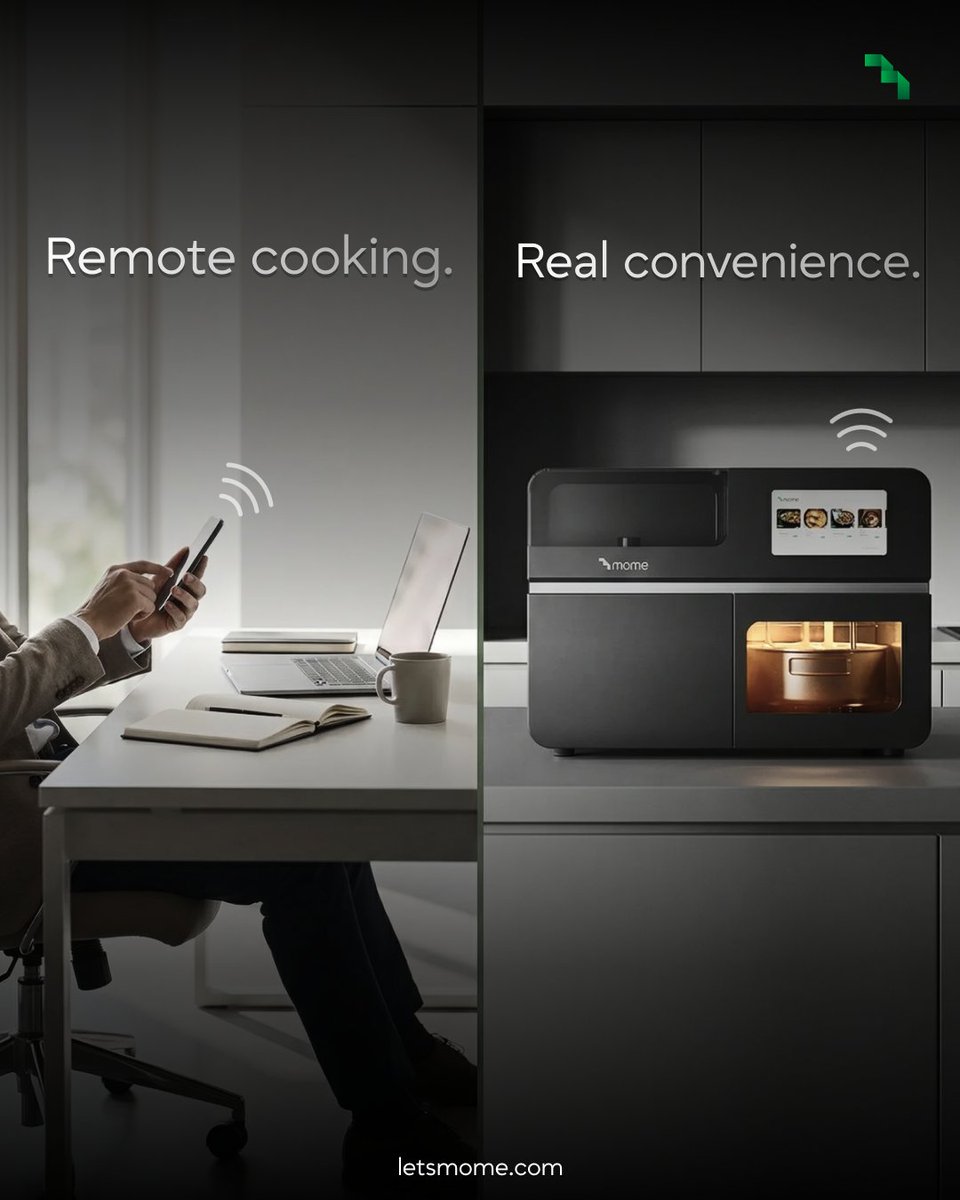 letsmome's tweet image. Cooking, even when you’re not in the kitchen.
With MOME, convenience is always within reach. 

#MOME #SmartCooking #RemoteCooking #SmartKitchen #KitchenInnovation #FoodTech #CookSmart #FutureOfCooking #ConnectedKitchen #HomeCooking #CookingMadeEasy #TechInTheKitchen