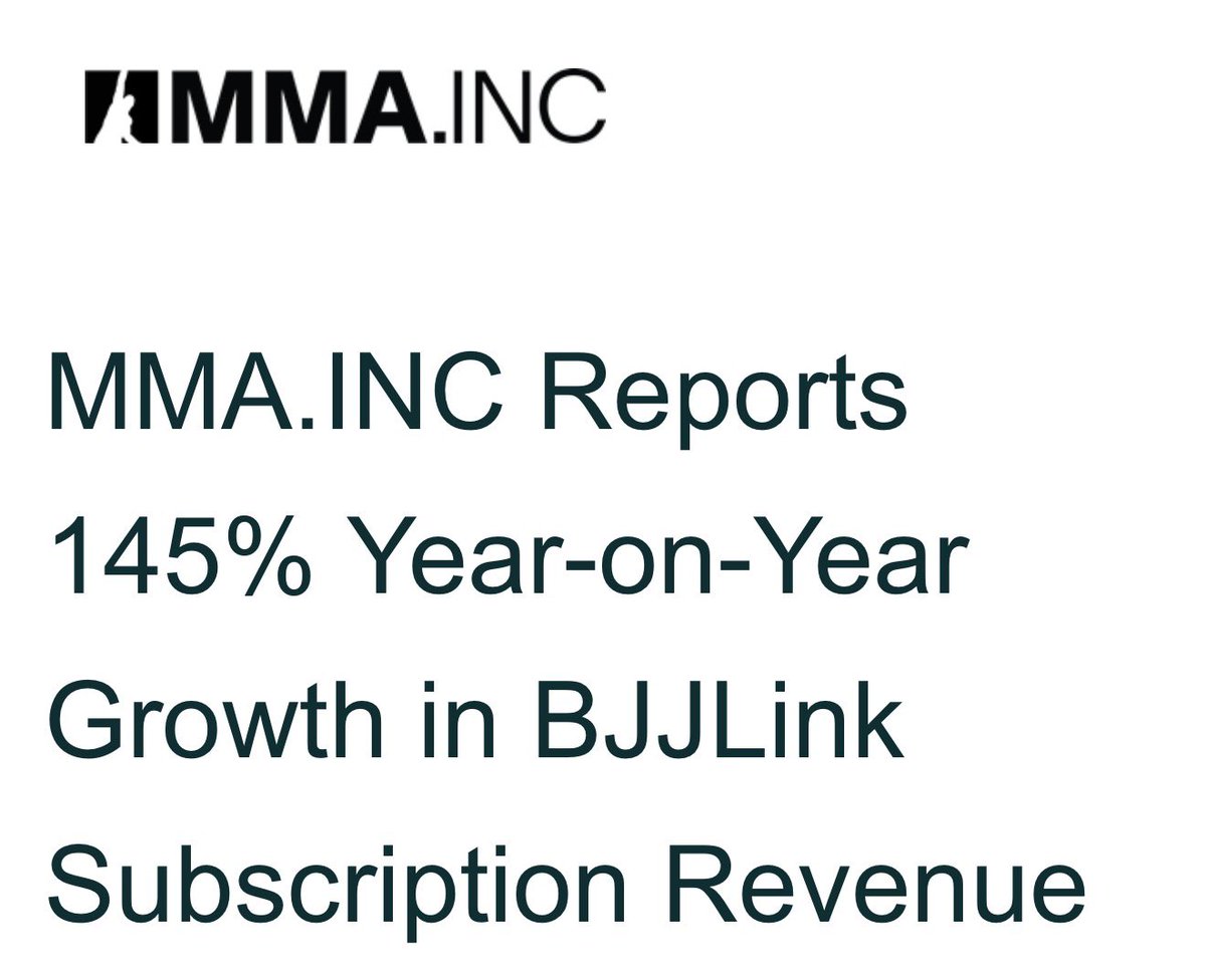 <a href="/MMA_NYSE/">MMA.INC</a> is pleased to announce that subscription revenue from our BJJLinkplatform grew 145% year-on-year for the 12 months ended December 31 2025 vs the prior year!

MMA.INC remains actively focused on high-quality acquisitions expected to generate further