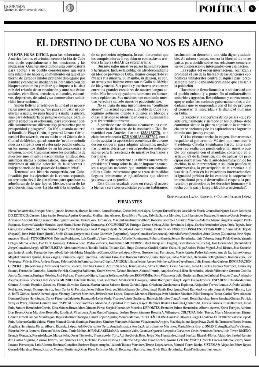 Conmovidos por la visión justa, humanista y solidaria de hermanos mexicanos y mexicanas. El pueblo de #Cuba no lo olvidará. Gracias por enarbolar la palabra precisa y defender principios y la dignidad. #CubaNoEstáSola ¡Gracias México querido!