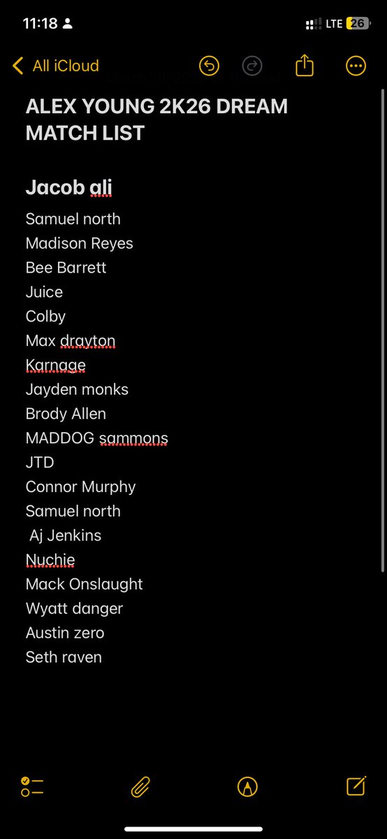 YoungmadeENT's tweet photo. Dream match list for 2026 https://t.co/7hdDkbA3CA