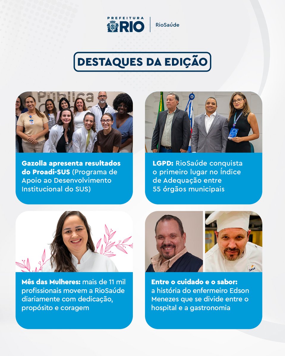 💻 📰 A nova edição do RioSaúde em Pauta já está no ar.

Neste mês, o boletim destaca a força feminina que move a saúde pública do Rio, importantes resultados e muito mais. 

Vem ler!  riosaude.prefeitura.rio/riosaude-em-pa…