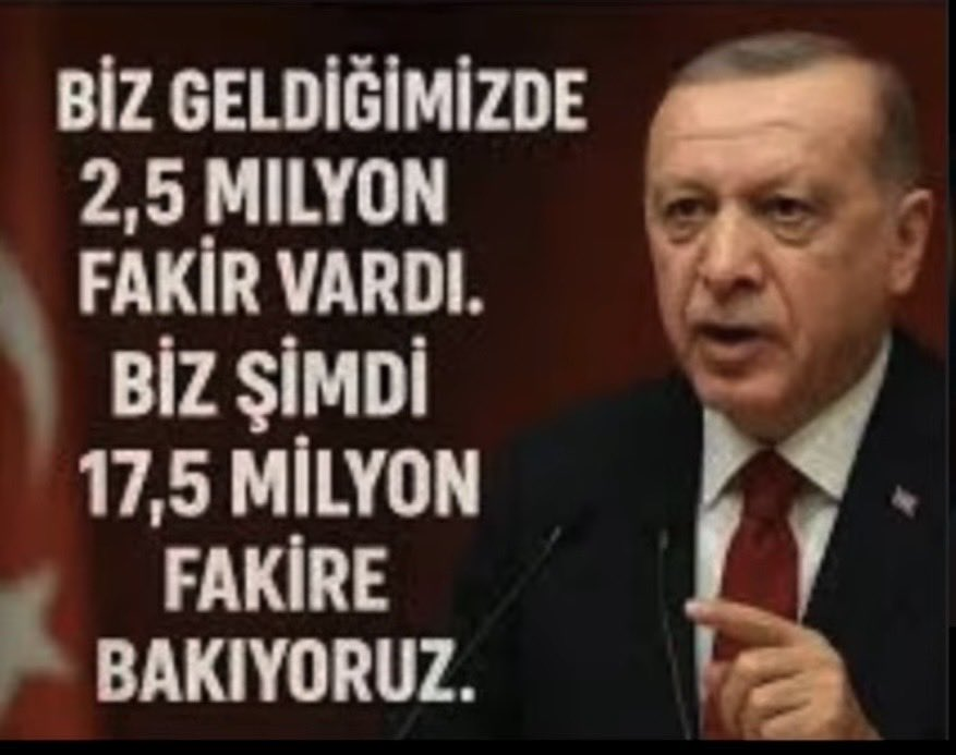 Biz geldiğimizde 2.5 milyon fakir vardı, 
Biz şu an 17.5 milyon fakire bakıyoruz dedi.!!!

Kimsede demiyor geldiğinizden beri 7 kat fakirleşmişiz.
Kimsede demiyor askıda ekmekle mi bakıyorsunuz.
Kimsede demiyor kimin parasıyla kime bakıyorsunuz.

#EmeklininSavaşıGeçim