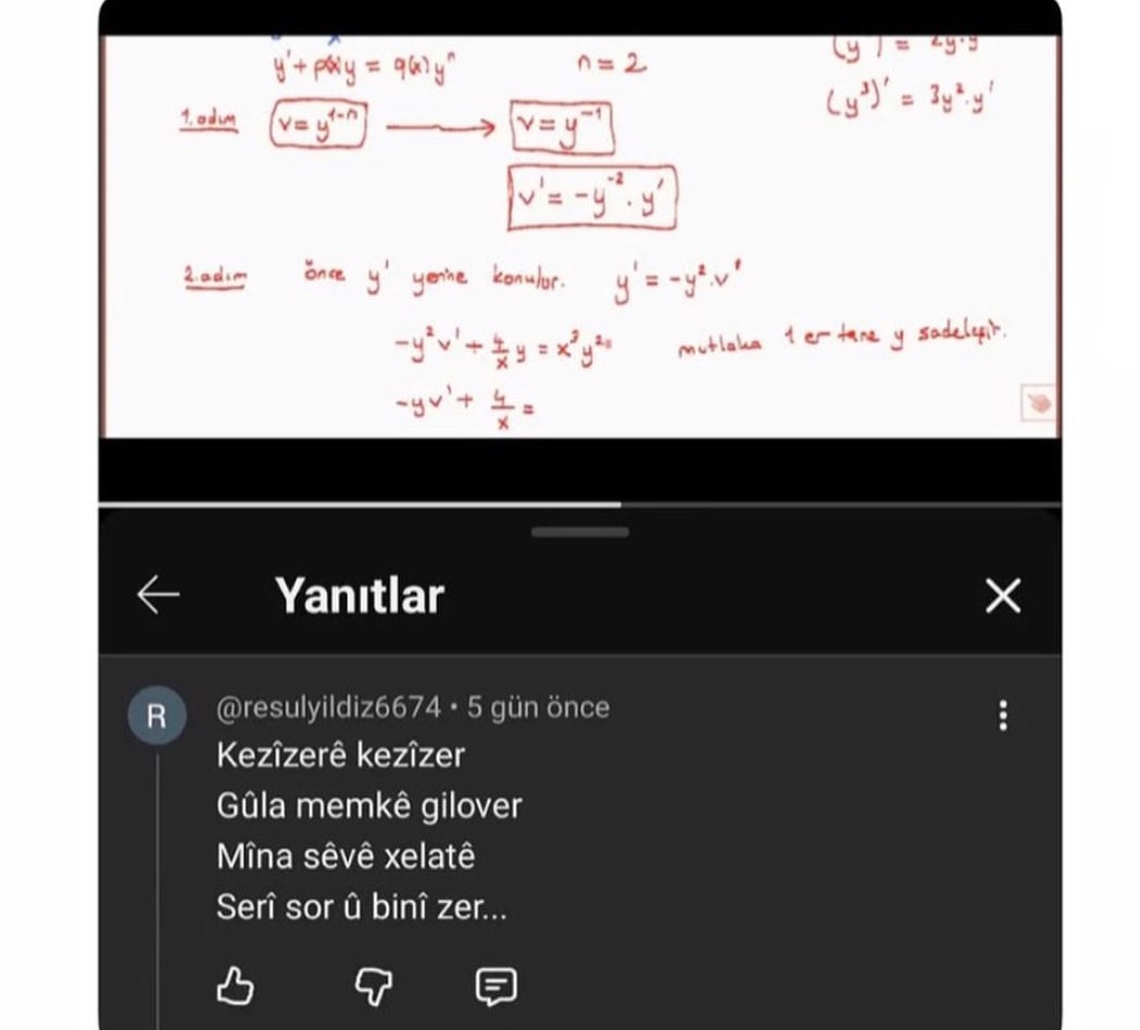 Youtubeden metematik derslerine çalışayım dedim alttaki yoruma denk geldim 🤦
