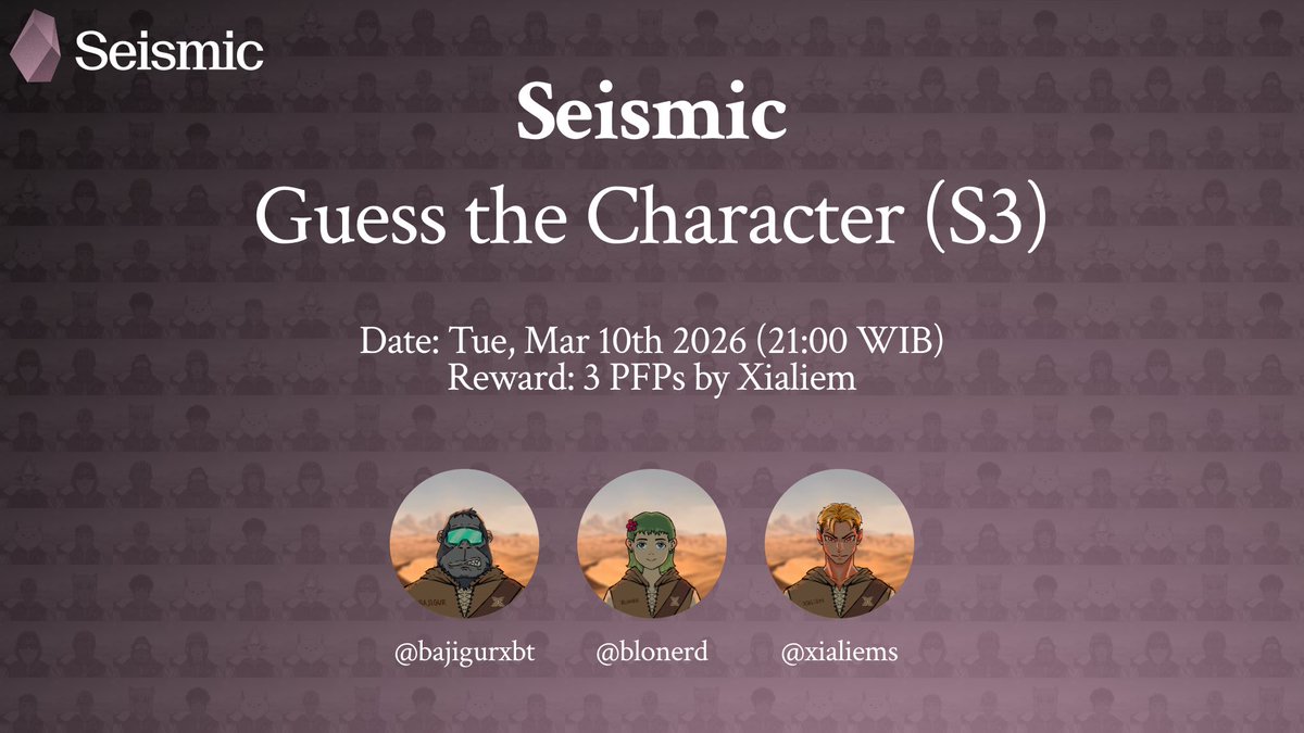 Guess The Character S3 is finally here.
Take a look at the characters and drop your best guesses.
Some are easy, some might trick you a bit.
Let’s see how many you can get right 🔥 <a href="/SeismicSys/">Seismic</a> <a href="/SeismicsysIDN/">SeismicIndonesia🇮🇩</a>