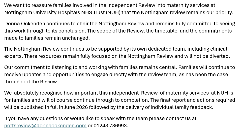 Independent Maternity Review NUH Trust tweet media