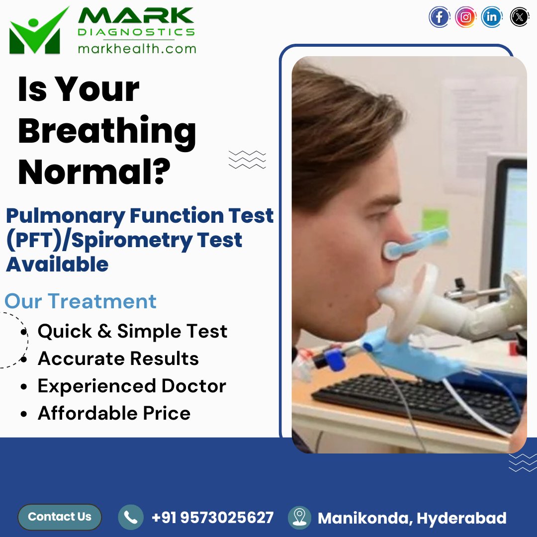 MarkDiagnostics's tweet image. Is your breathing normal? 🫁
Get your Pulmonary Function Test (PFT) / Spirometry Test at Mark Diagnostics.
✔ Quick Test
✔ Accurate Results
✔ Experienced Doctor
📍 Manikonda, Hyderabad
📞 +91 9573025627
#MarkDiagnostics #PFT #Spirometry #HealthCheckup #Diagnostics #Healthcare