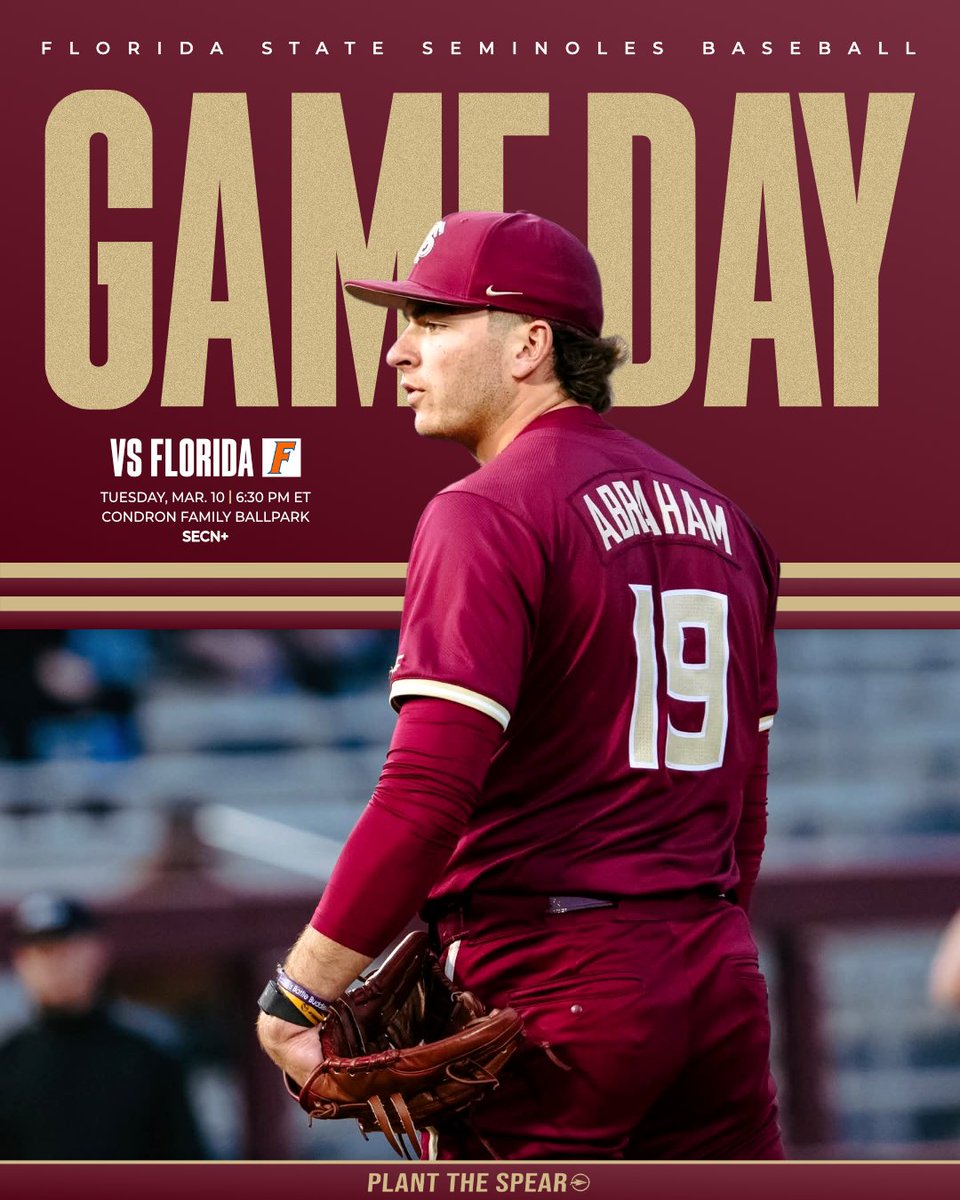 Plantthespear1's tweet photo. Rivalry showdown in Hogtown. Go Noles!! ⚾️🍢 #BeatUF

🆚️ No. 23 Florida
🏟 Condron Family Ballpark
⏰️ 6:30 PM ET
📺 SECN+ https://t.co/pes1D0IOT0