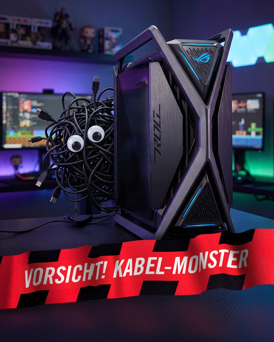 asusrogde's tweet photo. Jeder kennt es: Das Kabel-Monster, das sich hinter dem PC versteckt und nur darauf wartet, zuzuschlagen! 😱
Welches Kabel habt ihr zuletzt gesucht? 👀
#ROG #ROGHyperion #ROGCableChaos #Kabelmanagement #GamerLife
Grafik mit Unterstützung von KI erstellt. https://t.co/1m8BVIol3Z